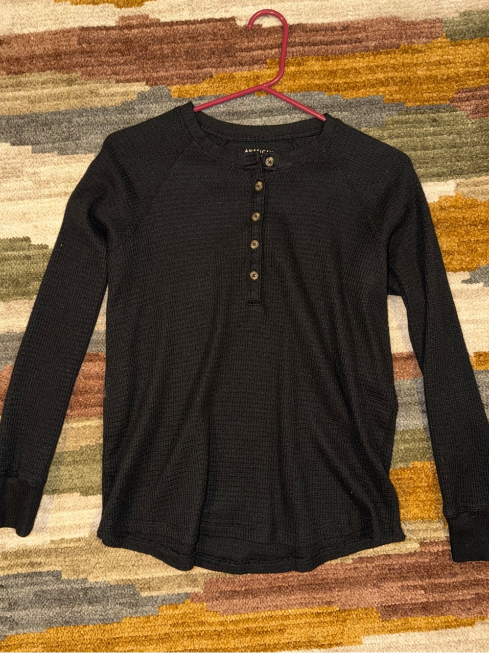 American Eagle Black Long Sleeve Henley